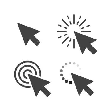Computer mouse click cursor gray arrow icons set. Vector illustration Stock Illustration