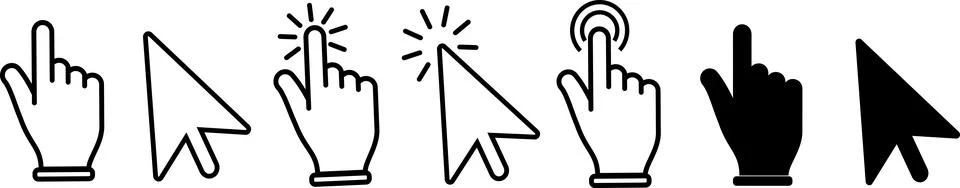 Computer mouse click cursor gray arrow icons set and loading icons. Cursor icon Stock Illustration