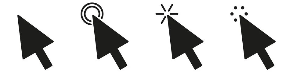 Computer mouse click cursor gray arrow icons set and loading icons. Stock Illustration