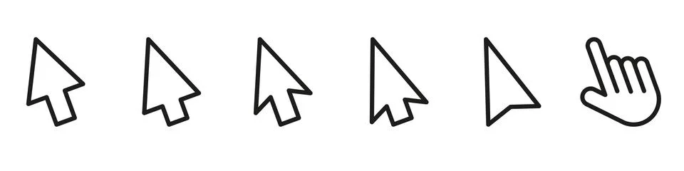 Computer mouse click cursor gray arrow icons set and loading icons. Cursor .. Illustrazione stock