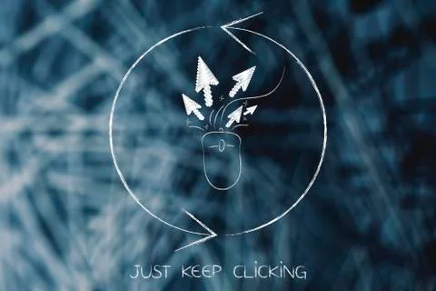 Computer mouse with click cursor surrounded by repeat sign Stock Illustration