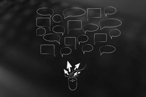 Computer mouse with clicks and speech bubbles above it as feedback 스톡 일러스트