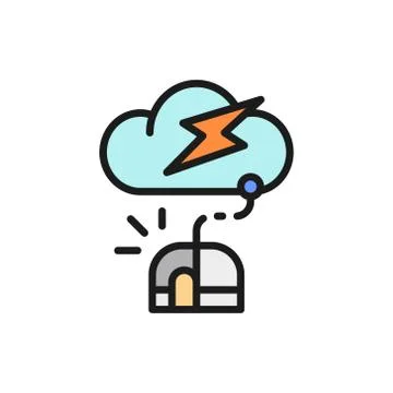 Computer mouse with cloud, server flat color line icon. 스톡 일러스트