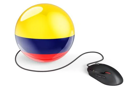 Computer mouse with Colombian flag. Internet network in Colombia concept. 3D  Stock Illustration