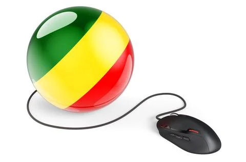 Computer mouse with Congolese flag. Internet network in Congo concept. 3D ren Stock Illustration