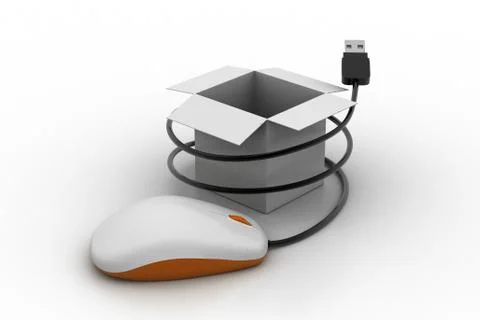 Computer mouse connected with box Free Stock Illustration