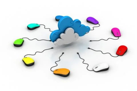 Computer mouse connected to a cloud Free Stock Illustration