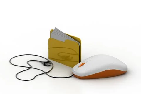 Computer mouse connected with file folder Free Stock Illustration