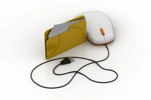 Computer mouse connected with file folder Free Stock Illustration