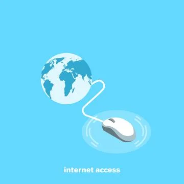 Computer mouse connected to the globe on a blue background, isometric image Stock-Illustration
