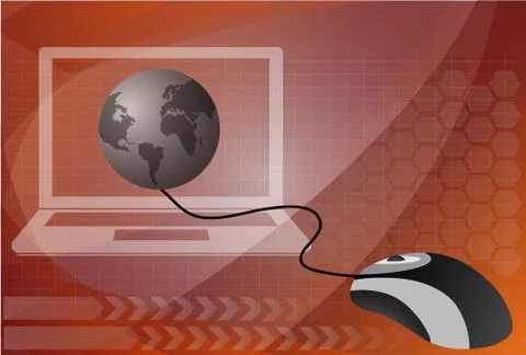 Computer mouse connected to a globe Illustrazione stock