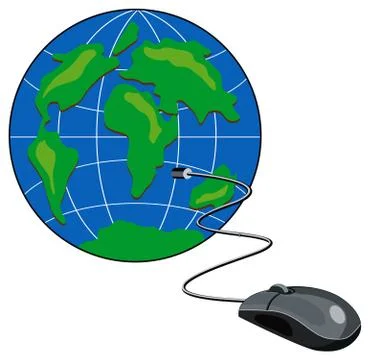 Computer mouse connected globe retro. Stock Illustration