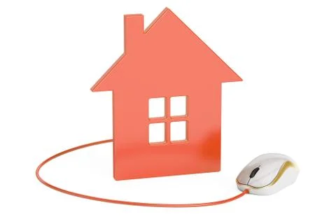 Computer mouse connected to house home control concept or real estate  Illustrazione stock