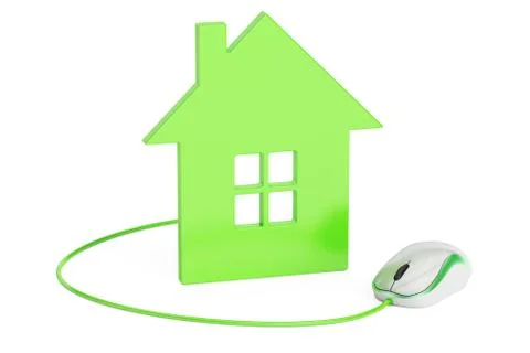 Computer mouse connected to house home control or real estate concept  Illustrazione stock