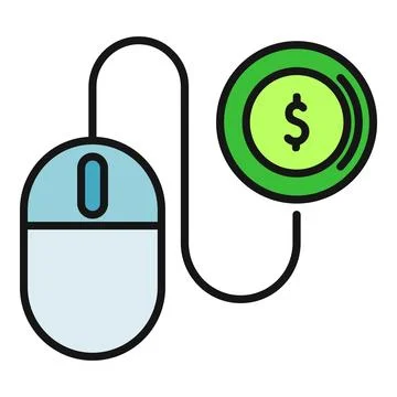 Computer mouse connected to money coin for digital advertising Stock Illustration