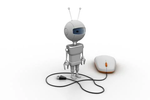 Computer mouse connected with robot Free Stock Illustration