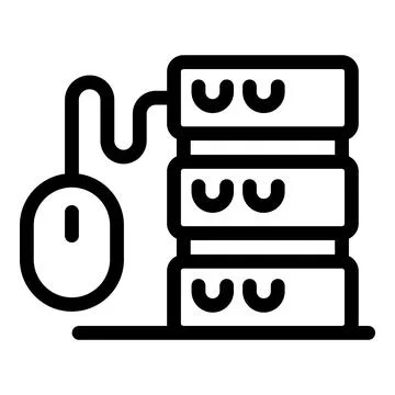 Computer mouse connecting to server rack, data management and accessibility Illustrazione stock