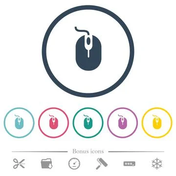 Computer mouse with cord flat color icons in round outlines Illustrazione stock