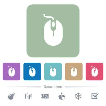 Computer mouse with cord flat icons on color rounded square backgrounds Illustrazione stock