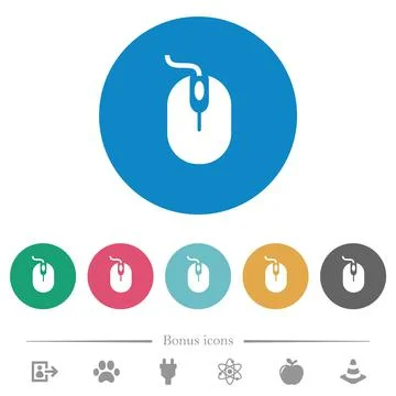 Computer mouse with cord flat round icons Illustrazione stock