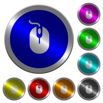 Computer mouse with cord luminous coin-like round color buttons Illustrazione stock