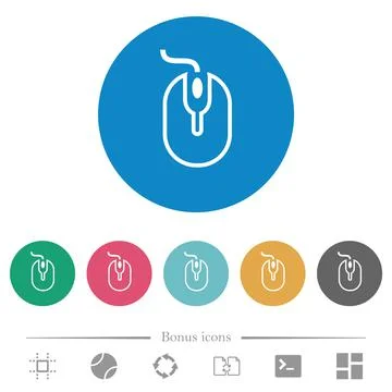 Computer mouse with cord outline flat round icons 스톡 일러스트