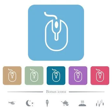 Computer mouse with cord outline flat icons on color rounded square backgroun Stock Illustration