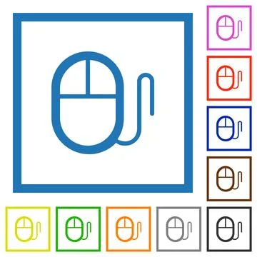 Computer mouse with cord outline flat framed icons 스톡 일러스트