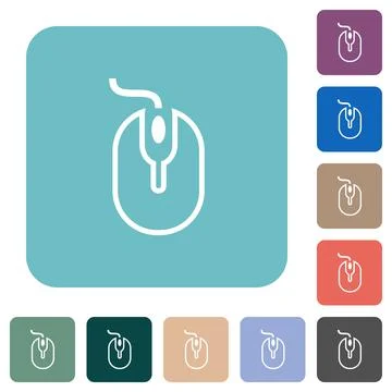 Computer mouse with cord outline rounded square flat icons Illustrazione stock