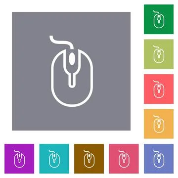 Computer mouse with cord outline square flat icons 스톡 일러스트