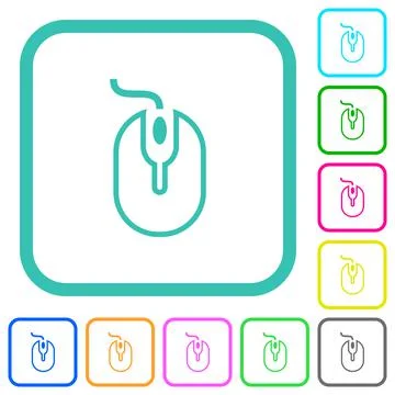Computer mouse with cord outline vivid colored flat icons Stock Illustration