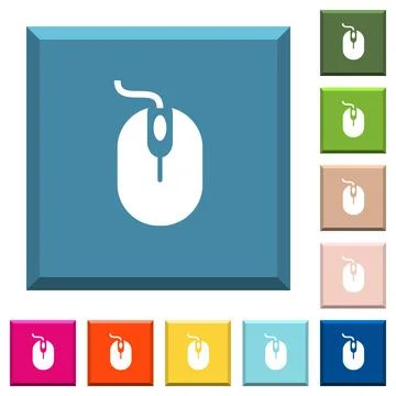 Computer mouse with cord white icons on edged square buttons Illustrazione stock