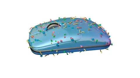 Computer mouse covered with germs, bacteria, viruses, Growing population Stock-Footage 100569056