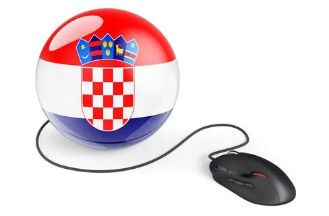 Computer mouse with Croatian flag. Internet network in Croatia concept. 3D re Stock Illustration