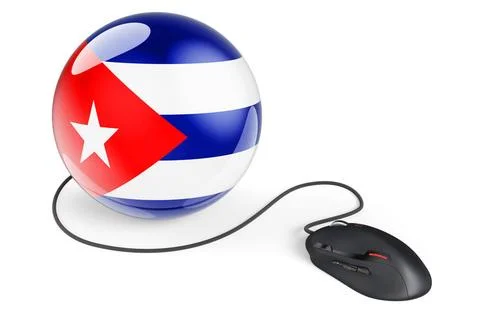 Computer mouse with Cuban flag. Internet network in Cuba concept. 3D rende... Stock Photos
