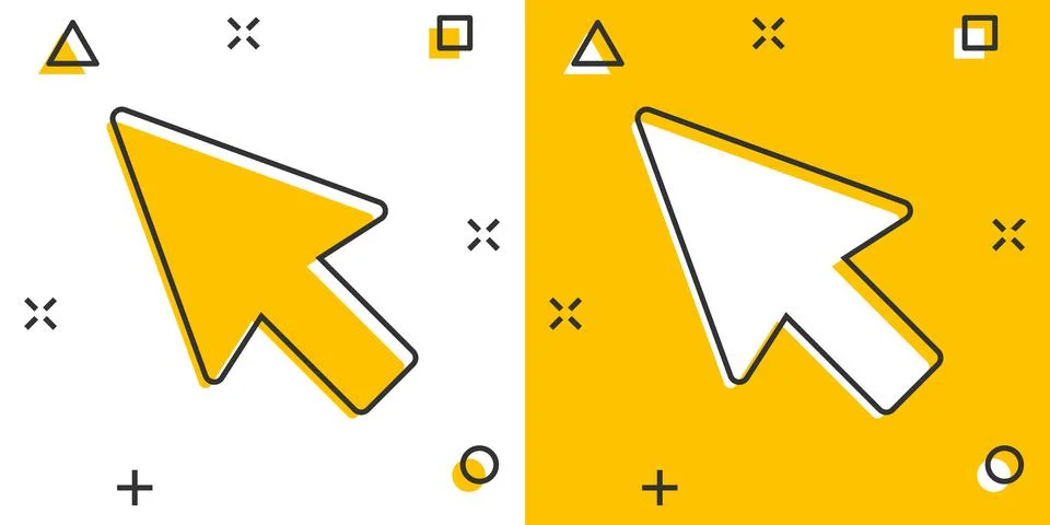 Computer mouse cursor icon in comic style. Arrow cursor vector cartoon illust Stock Illustration