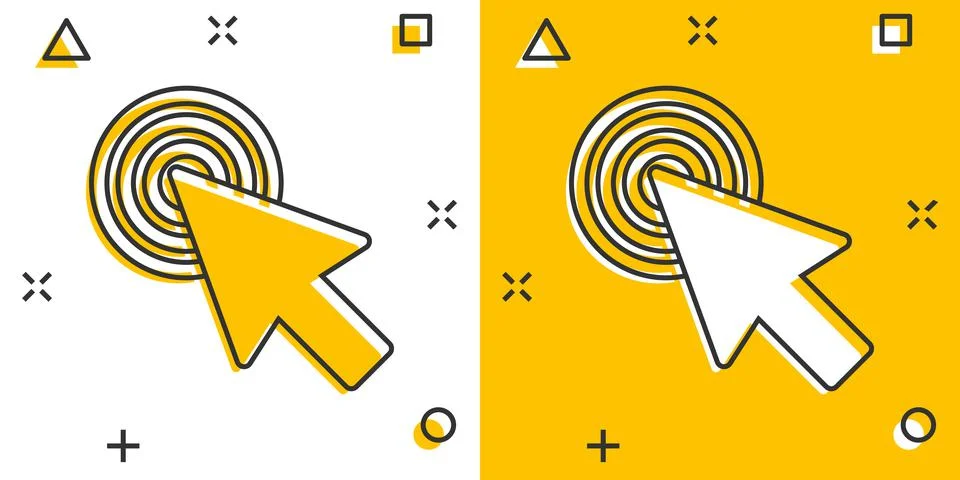 Computer mouse cursor icon in comic style. Arrow cursor vector cartoon illust Stock Illustration