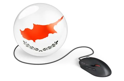Computer mouse with Cypriot flag. Internet network in Cyprus concept. 3D rend Illustrazione stock