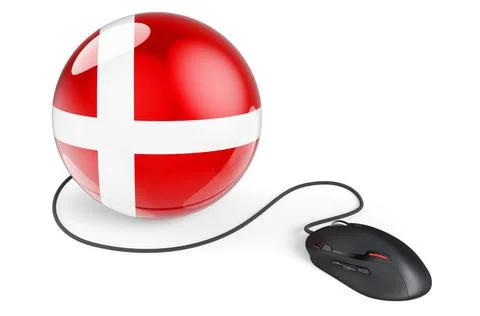 Computer mouse with Danish flag. Internet network in Denmark concept. 3D r... Stock Photos