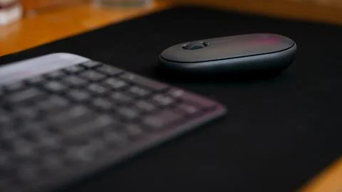 Computer mouse On the desk in front of the computer Stock Photos