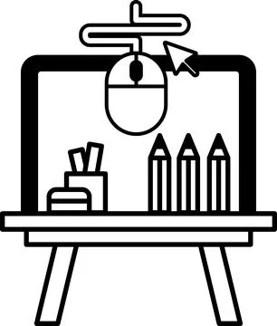 Computer mouse is on a desk with a pencil and a pen Stock Illustration