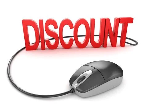 Computer mouse with discount text Computer mouse with discount text , This... Foto stock