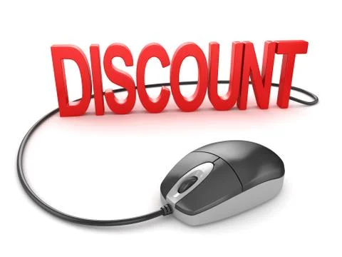 Computer mouse with discount text Illustrazione stock