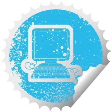 Computer with mouse distressed sticker 스톡 일러스트