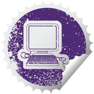 Computer with mouse distressed sticker 스톡 일러스트