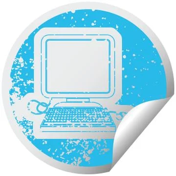 Computer with mouse distressed sticker 스톡 일러스트
