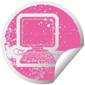 Computer with mouse distressed sticker 스톡 일러스트