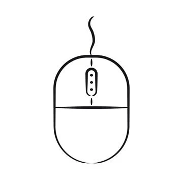 Computer mouse drawn by hand with pencil. Wire Device for cursor control Stock Illustration