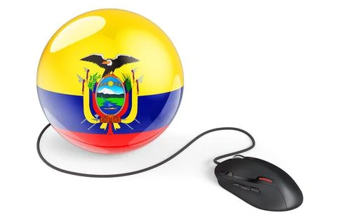 Computer mouse with Ecuadorian flag. Internet network in Ecuador concept. 3D  Illustrazione stock
