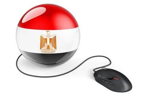 Computer mouse with Egyptian flag. Internet network in Egypt concept. 3D rend Illustrazione stock